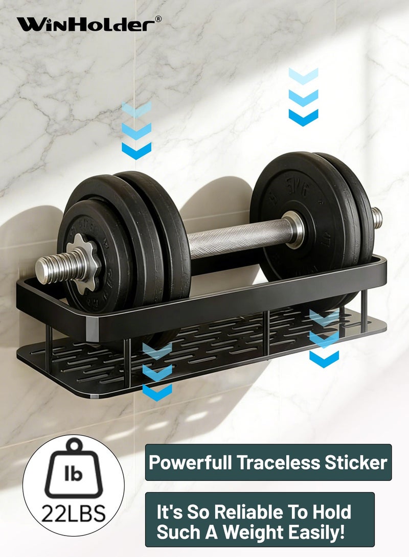 وين هولدر رف حمام علبة دش 【إصدار مطور سميك】، رف حمام أسود لاصق للاستحمام، منظم دش مثبت على الحائط بدون حفر، سلة مقاومة للصدأ للحمام، المرحاض، المطبخ (2 عبوة) - Image 5